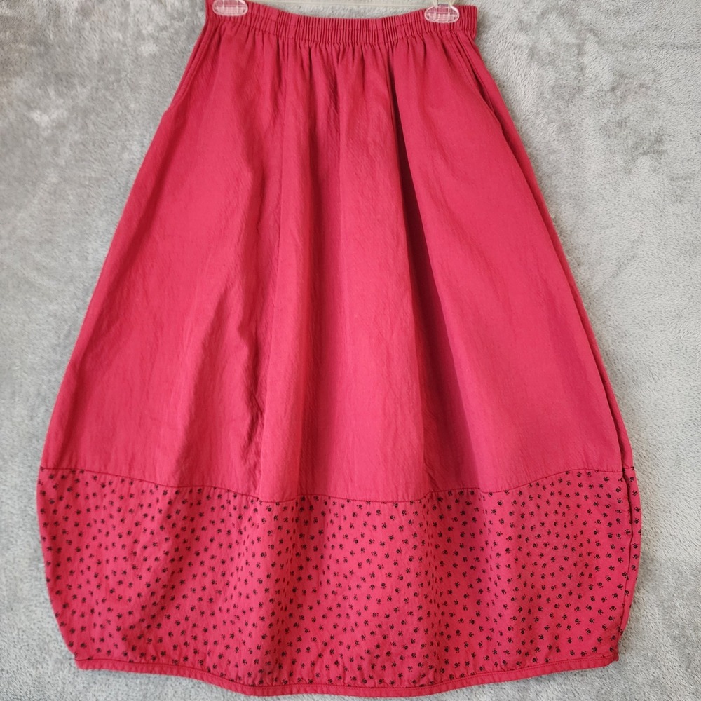 Womens Skirt Medium Red Back Floral Border Print Boho Cottagecore Vintage Midi